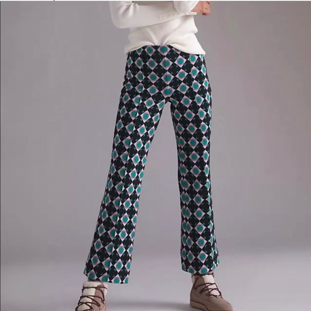 Maeve Anthropologie The Margot Kick Flare Leg Geometric Mod Pants Black M